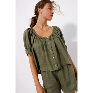 Tuckernuck | 100% Linen Tully Puff-Sleeve Top, Flowy, Feminine Details, Sz L